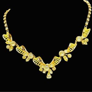 Vintage Kramer Jonquil Rhinestone Enamel Necklace